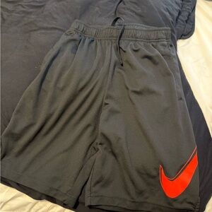 Nike  Black Athletic Shorts with Red Swoosh